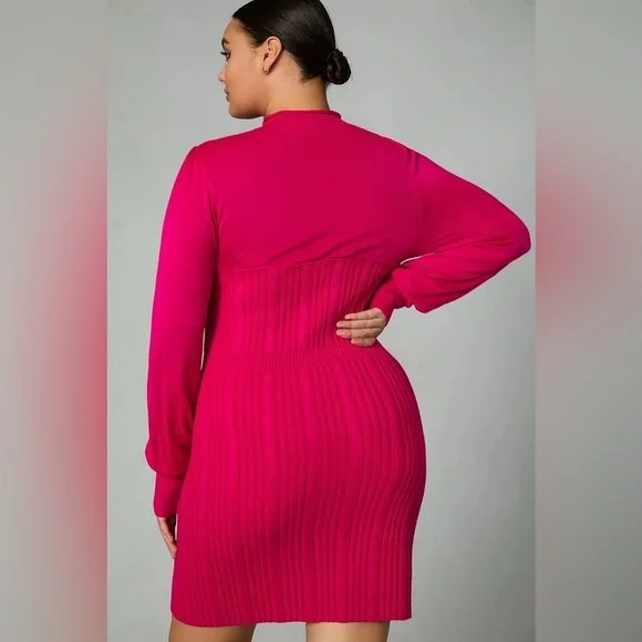 NWT Anthropologie Knit Sweater Dress Hot Pink Spring Wedding Guest Plus Size 1X - Picture 2 of 13